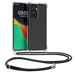 kwmobile Crossbody Case Compatible with Samsung Galaxy S21 Ultra Case - Clear TPU Phone Cover w/Lanyard Cord Strap - Transparent