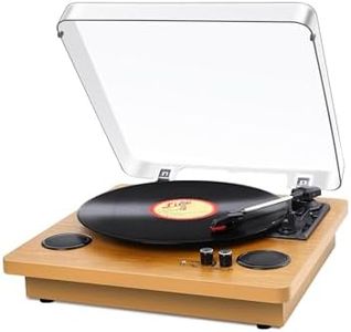 Record Player, Bluetooth Portable Vinyl Turntable Digital Encoder Built-in Stereo Speaker and Belt Drive,Aux-In,RCA Output,3 speed 33/45/78 RPM - Natural Wood