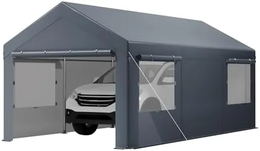 GarveeLife 10x20FT Heavy Duty Carport, Portable Garage with Sidewalls, Doors and Ventilated Windows, UV Resistant and Waterproof, Carports 10x20 Heavy Duty for Car, Bike, Boat, Party (Gray)