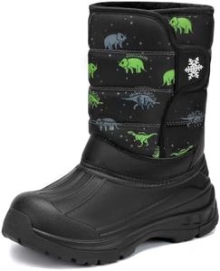 Koppu Kids Snow Boots for Boys Girls Water-Resistant Mid Calf Winter Boots with Faux Fur Lining Hook and Loop Closure Anti-Slip Lightweight EVA Midsole (Toddler/Little Kids/Big Kids)(Big 6) Black Dinosaur