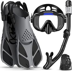 Ubekezele 2022 Snorkeling Gear for Adults Men Women,4 in 1 Snorkel Set with Panoramic View Diving Mask Anti-Fog Anti-Leak,Dry Top Snorkel,Fins and Travel Bag Swimming,Snorkeling,Black ML/XL