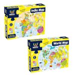 Webby Combo of Amazing India Map and World Map Jigsaw Floor Puzzle | 60 Pcs with 4 Double Sided Flashcards with Each Puzzle (Set of 2)