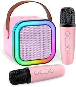 Mini Karaoke Machine,Portable Bluetooth Speaker with 2 Wireless Microphone for Kids Adults with Led Lights,Christmas Birthday Gifts for Girls Ages 4-12 Years Old Support USB/TF/AUX for Home Party，pink