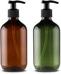 Alledomain 2PCS 500ml/17oz Empty Refillable Plastic Lotion Pump Bottles, Shampoo Body Washing Cream Shower Gel Storage Holder Container Toiletries Liquid Dispenser (Brown & Green), Brown, Green, 500ml