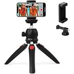 Polarduck Mini Tripod, Mobile Phone Tripod, Vlogging Tripod Compatible with iPhone/Camera/DLSR/Smartphone/Webcam with Universal Phone Holder & GoPro Mount, 360°Rotation Ball Head & Extendable Legs