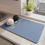 Morbuy Dish Drying Mat for Counter, 40x50cm Kitchen Quick-Drying Absorbent Draining Mat, Coffee Machine Mat Protector Non-Slip Washable Nanofiber Diatomaceous Sink Drainer Mat for Dishes Bar (Blue)