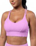 Grace Form Sports Bra for Women Strappy Medium Support Push Up Padded Sports Bra for Running Workout Bra Yoga Bra Lilac Purple