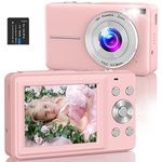 Digital Camera,Amdeurdi Vlogging Camera Rechargeable Digital Cameras with 16x Zoom Compact Camera FHD 1080P 44MP Compact Digital Camera for Beginner Photography with 1 Battery - Pink