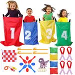 GOLDGE Outdoor Games for Kids 3-7, Potato Sack Race Bags, Bean Bag Toss Game, 3 Legged Race Bands, Egg and Spoon Race Game, Yard games, Carnival Games for Kids Party, Camping Games