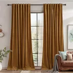 StangH 84 inch Length Gold Brown Rustic Velvet Curtains Light Blocking Door Curtains for Laundry, Luxury Home Decoration Drapes Winter Chill Resistant for Sliding Door, W62x L84, Set of 2