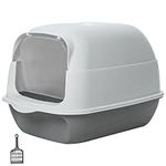 Cat Litter Box Enclosure, Hooded Cat Litter Box, Large Covered Cat Litter Box with Removable Lid ＆ Litter Scoop Anti Splashing Covered Cat Toilet Grey Cat Supplies