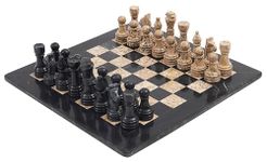 RADICALn 15 Inches Large Handmade Black and Fossil Coral Weighted Marble Full Chess Game Set Staunton and Ambassador Gift Style Marble Tournament Chess Sets -Non Wooden -Non Magnetic -Not Backgammon