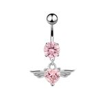 Beydodo Stainless Steel Belly Ring 14g, Belly Piercing Jewellery for Women Angel Wing Heart Dangle with Cubic Zirconia