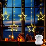 GlobaLink Christmas Window Lights 5 Stars 96 LEDs Warm White Star Christmas Lights Battery Powered with 8 Modes Timer Hanging Star Fairy Lights for Indoor Outdoor Home Window Xmas Wedding Party