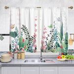 Mightree Green Grass Butterflies Window Tier Curtains, 2 Panels, 39" L x 27.5" W, Kitchen Bathroom Curtains, Soft Airy Polyester