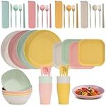 HooySprs 36 Pcs Dinnerware Set for 4, Plates and Bowls Sets Unbreakable Tableware-Plates, Bowls, Cups, Cutlery Sets, Lightweight Picnic Camping Dinnerware