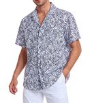 Oyamiki Men's Cotton Linen Stretch Hawaiian Shirt Short Sleeve Tropical Beach Shirts