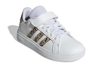 adidas Unisex-Kids Grand Court 2.0 Elastic Lace, White/Magic Beige/Matte Gold, 12K