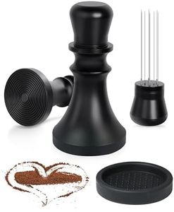 Prensador de 51mm, Wdt Tool Espresso con Agujas Finas de Acero Inoxidable de 10 X 0.35mm, Distribuidor Cafe, Tamper 51mm con Almohadilla de Silicona, Barista Accesorios para Café Expreso