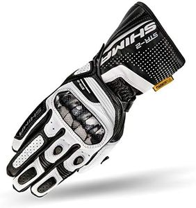 SHIMA STR-2 Motorcycle Gloves for Men - Touchscreen Summer Sport Leather Biker Riding Gloves with Carbon Knuckle Protector, Palm and Finger Sliders, Reinforced Palm (White, L)