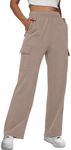 Trendy Queen Womens Cargo Sweatpants Wide Leg Baggy Fleece High Waisted Sweats Pants Winter Clothes with Pockets, Coffeegrey, X-Large