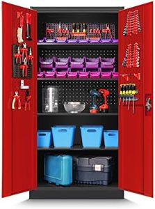 Jan Nowak Armoire à Outils TC01A Armoire d'atelier Métallique Mur perforé 4 étagères Portes battantes Tôle d'acier 185 cm x 92 cm x 50 cm (Anthracite-Rouge)