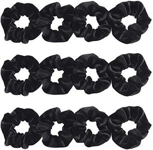 Belle Vous Coleteros de Tela Terciopelo Negro (Pack de 12) - Accesorios de Peinado Bandas para Pelo Lacio, Ondulado, Rizado, Largo, Corto, Grueso y Fino - Coletero Scrunchie Elástico