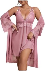 GORGLITTER Women's Plus 2 Piece Robe Pajamas Set Lace Cami Nightgown and Robes Nightwear Dusty Pink 4X-Large