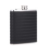 TANEAXON 18 oz 3D Pattern Black Large Capacity Whiskey Liquor Stainless Steel Hip Flask with Leather Wrapped