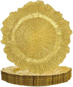 supernal 12pcs Gold Plastic Charger Plates,13inch Round Reef Plate Chargers for Dinner,Gold Chargers with Flora Reef Design For Dinner,Wedding,Party Decoration