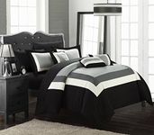 Chic Home 10-Piece Duke-Pieced Color Block Bed in A Bag Comforter Set, King, Black