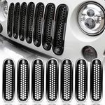 [Upgrade Clip in Version] Opar Shiny Black Front Mesh Grille Insert for 2007-2015 Jeep Wrangler JK & Wrangler Unlimited (Pack of 7)