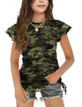 Arshiner Girls T Shirts Drawstring Side Tee Butterfly Short Sleeve Loose Blouse Summer Girl Tee Tops Camo