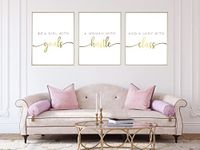 NATVVA Wall Decor 3 Pieces Be A Girl with Goals Canvas Painting Prints Art Poster Boss Lady Quote Pictures for Living Room Boss Lady Office Decor with Wooden Inner Frame