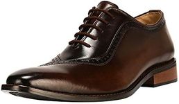 Liberty Men's Genuine Handmade Finest Leather Burnished Toe - Lace up Oxford Dress Shoes Brown