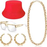 Sintege Hip Hop Costume Kit 80s 90s Jewelry Outfit Christmas Rapper Accessories for Women Men (Red)