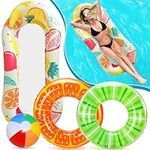 Lubibi Inflatable Pool Floats Set, 4 Pcs Swimming Pool Inflatables, Water Floating Hammock, Comfortable Pool Lounger, Swimming Ring Beach Ball, Gift for Adult Kids Summer Party Decorations