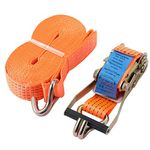 KATSU Tools 5000kg (5 Tonne) 10m Ratchet Tie Down Lashing Strap Heavy Duty Tensioning Belt Material Handling EN 12195-2 with Belt Width of 5cm + Claw Hook