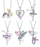 Diamday 5-6Pcs Cute Necklace for Women Horse Necklace Mermaid Necklace Fairy Necklace Women Ballet Dancer Necklace for Women Crystal Necklace Jewelry Gift for Daughter Birthday