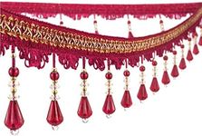 Yalulu 4 Yards Beaded Fringe Trim, Handmade Hanging Crystal Beaded Tassel Fringe Trim Sewing Trim Fringe for Curtain Tablecloth Home Decoration (Wine Red)