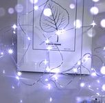 cshare Battery Powered String Lights, 50 LEDs 5m/16.4ft Fairy Lights IP65 Waterproof Flexible Silver Wire Light for Bedroom Halloween Christmas Tree Indoor Outdoor Decorations.（Cool White