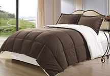 Cozy Beddings 3-Piece Down Alternative Mini Comforter Set, Includes Pillow Case, Borrego Sherpa and Berber Throw Blanket, Queen, Brown