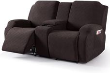 VANSOFY Recliner Loveseat Cover with Middle Console Stretch Reclining Sofa Slipcover for 2 Seat Jacquard Reclining Couch Sofa Covers Furniture Protector with Elastic Straps Bottom(Chocolate)