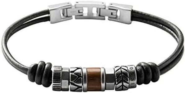 Fossil Men's Leather and Beaded Bracelet, Color: Black (Model: JF84196040)