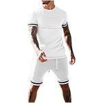 JAYYOU Men's Tracksuit Set UK Summer Fashion Plain Crew Neck Short Sleeve T Shirt & Sportswear Shorts Sweat Suit 2 Piece Outfits Gym Joggers Sets