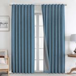 Joydeco 100% Blackout Curtains 90 inches Long Natural Linen Drapes 2 Panels Set Burg for Bedroom Living Room Black Out Darkening Curtain Thermal Insulated Back tab Rod Pocket(52x90 inch,Sky Blue)