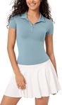 ODODOS Cloud Feeling Short Sleeve Polo Shirts for Women Lightweight Buttery Soft Summer Tennis Golf Tops, Chambray, Large