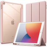 JETech Case for iPad 10.2-Inch (9th/8th/7th Generation, 2021/2020/2019) with Pencil Holder, Clear Transparent Back Shell Slim Stand Shockproof Tablet Cover, Auto Wake/Sleep (Rose Gold)