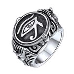 FaithHeart Eye of Horus Rings for Man Ancient Egyptian Finger Band Size 7 Exorcism Jewellery Silver Stainless Steel Religious Ring Stainless Steel Signet Decoration Gifts for Birthday