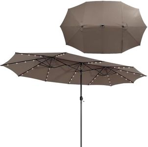 KOMFOTTEU Ombrellone da Giardino Doppio 470 x 280 x 246,5 cm con LED, Ombrellone Rettangolare con Manovella, Ombrellone da Balcone Grande Impermeabile, Ombrellone da Patio per Piscina, Cortile (Caffè)